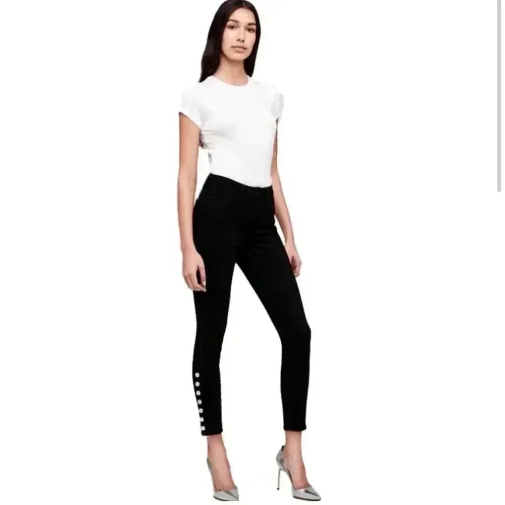L’AGENCE High Rise Size 28 Women Jeans Black Skinny Button Casual Office